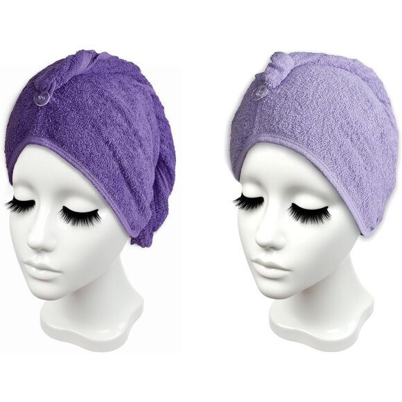 Cotton Hair Towel Wrap 28x11 Large Pack of 2 Women Girls Purple - Picture 1 of 5